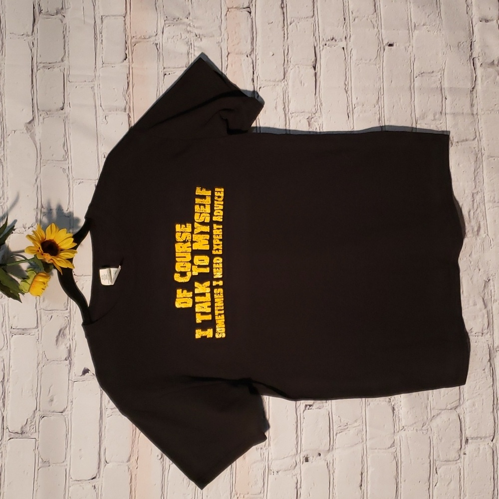 Gildan Novelty cotton tshirt "Of course I talk to myself.." black Sz Youth XL